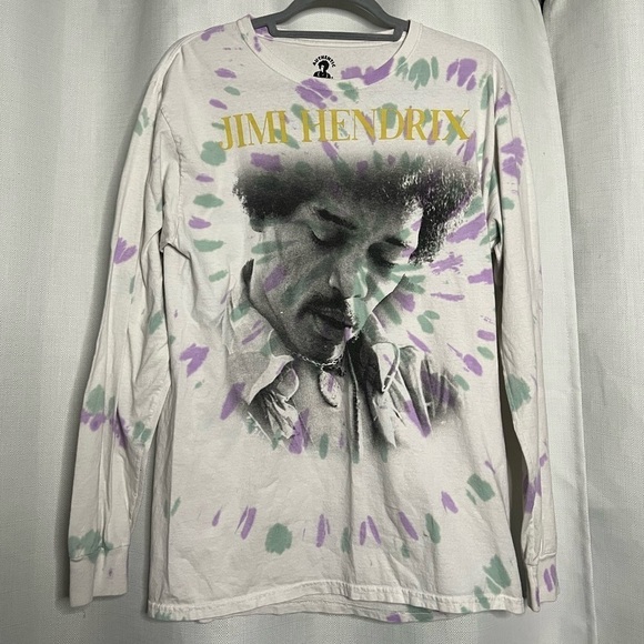 Jimi Hendrix Tie Dye Purple Green White Long Sleeve Graphic Shirt Medium - Picture 8 of 8